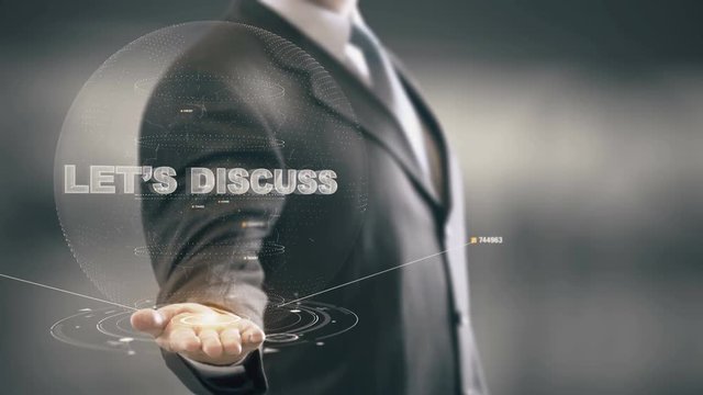 Lets's Discuss with hologram businessman concept