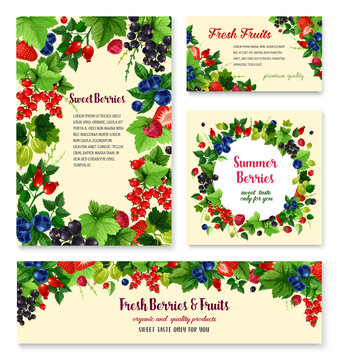 Fresh berries and fruits vector posters templates