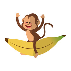 Monkey playing with a banana,  cartoon icon over white background. colorful design. vector illustration