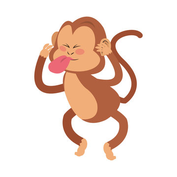 Monkey showing tongue cartoon icon over white background. colorful design. vector illustration