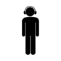 black silhouette pictogram male with headphones vector illustration