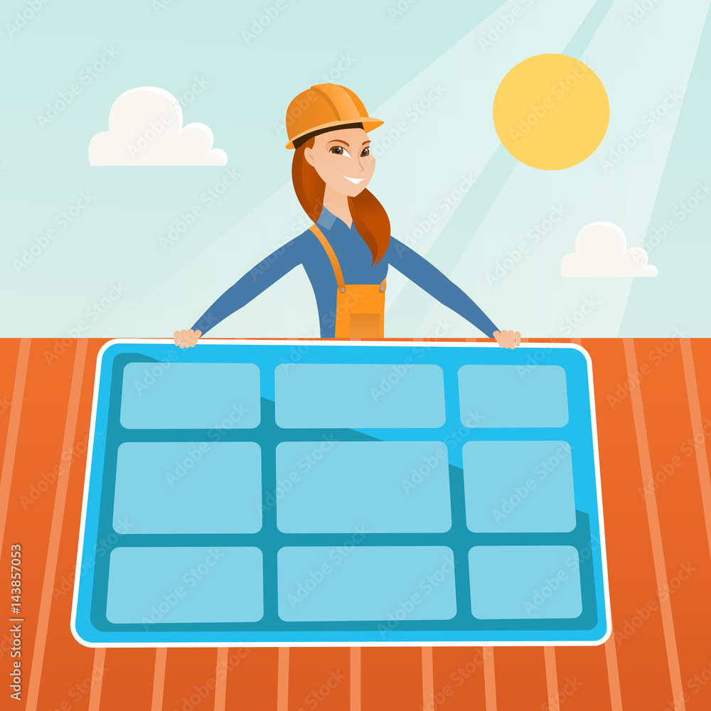 Poster constructor installing solar panel.