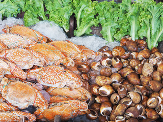 crabs and babylons cooked and freeze on ice