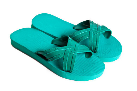Rubber embed with plastic sandal or slipper isolated on white (Property release of visible logo trademark is attached)