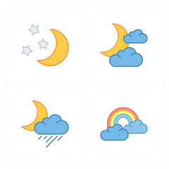 four flat modern weather icons 