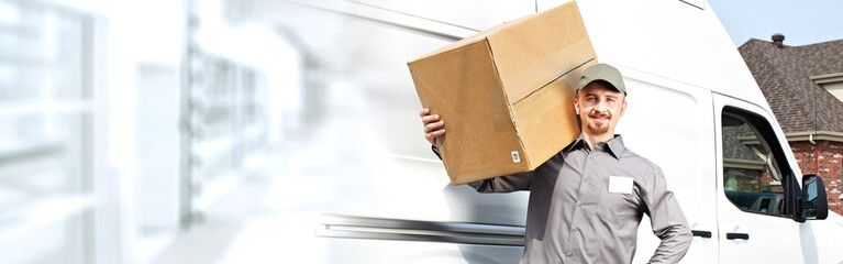 Delivery postman with a box