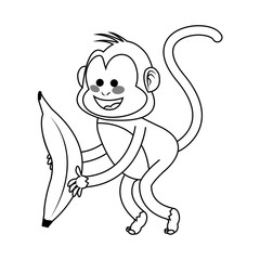 Monkey with a banana,  cartoon icon over white background. vector illustration