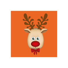 orange square frame with christmas reindeer face vector illustration