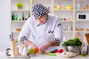 Young male cook working in the kitchen