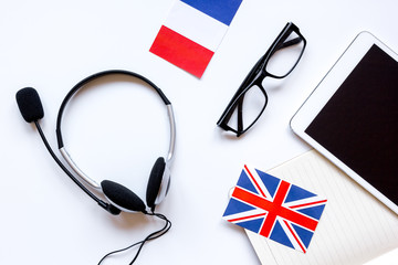 Learning language lifestyle in online school concept on table top view