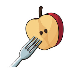 fork with apple fruit icon over white background. colorful design. vector illustration