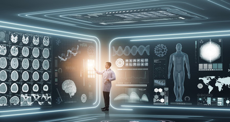 Man doctor in futuristic medicine medical concept