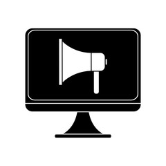 monitor computer with megaphone device icon over white background. vector illustration