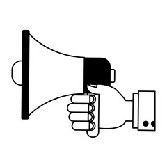 hand with megaphone device icon over white background. vector illustration