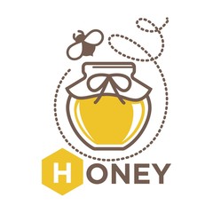 Organic sweet honey in jug with bee logo design