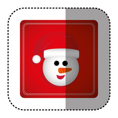 sticker colorful square frame with cartoon snowman christmas face vector illustration