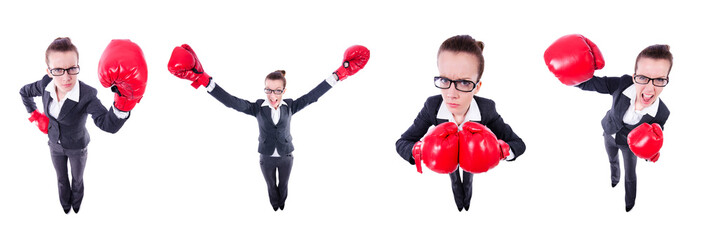 Collage of funny businesswoman on white