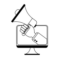 monitor computer with megaphone device icon over white background. vector illustration