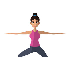 girl doing yoga with warrior pose, cartoon icon over white background. colorful design. vector illustration