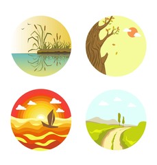 Nature views on four circles isolated on white