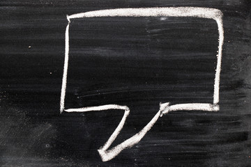 Blank square cartoon bubble speech draw by chalk on black board background