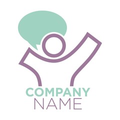 Company logo design with person silhouette and speech bubble