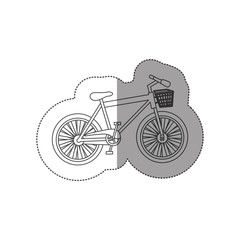 sticker contour of bike of girl with basket vector illustration