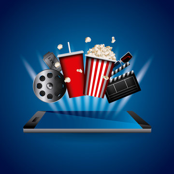 cinema related icons over blue background. colorful design. design. vector illustration
