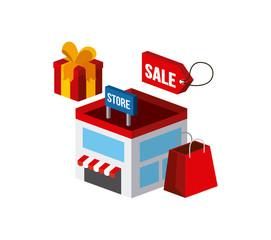 store and shopping related isometric icons over white background. colorful design. vector illustration