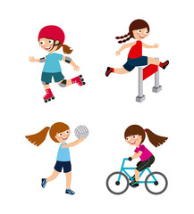 kids practicing sports, cartoon icons over white background. colorful design. vector illustration