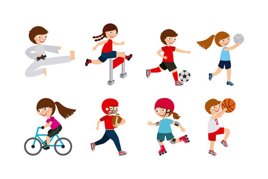 kids practicing sports, cartoon icons. colorful design. vector illustration