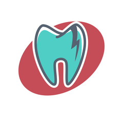 Dental logo on oval shape background. Dentistry icon, toothpaste advertisement.