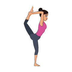 woman doing yoga, cartoon icon over white background. colorful design. vector illustration