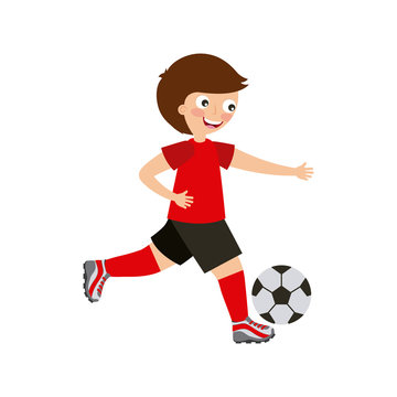 boy playing soccer, cartoon icon over white background. colorful design. vector illustration