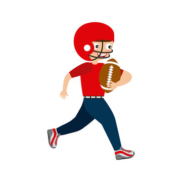 boy playing american football, cartoon icon over white background. colorful design. vector illustration
