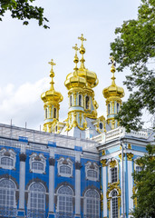 Golden domes grace the top of the chapel at Catherine Palace.
