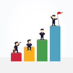 Cartoon working little people with diagram. Vector illustration for business design and infographic.