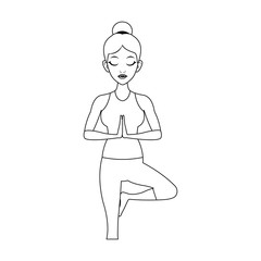 woman doing yoga, cartoon icon over white background. vector illustration
