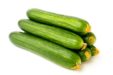 Ripe cucumber on white background