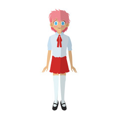anime girl wearing school uniform, icon over white background. colorful design. vector illustration