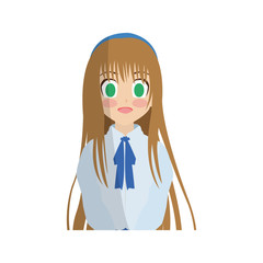 anime girl wearing school uniform, icon over white background. colorful design. vector illustration