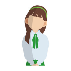 anime girl wearing school uniform, icon over white background. colorful design. vector illustration