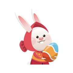 cute rabbit with easter eggs, cartoon icon over white background. colorful design. vector illustration