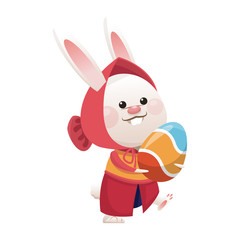 cute rabbit with easter eggs, cartoon icon over white background. colorful design. vector illustration