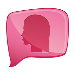 colorful relief rectangular speech with silhouette female head vector illustration