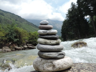 stones stack in the river side