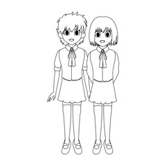 anime girls wearing school uniforms, icon over white background. vector illustration