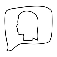 silhouette relief rectangular speech with silhouette female head vector illustration