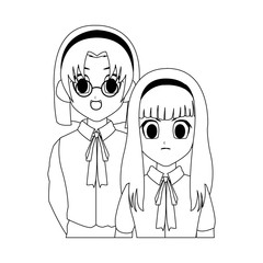 Obraz na płótnie Canvas anime girls wearing school uniforms, icon over white background. vector illustration