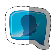 sticker colorful relief rectangular speech with silhouette male head vector illustration